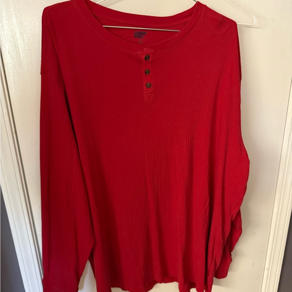 4XLT - Lands' End - Red Long Sleeve Henley Shirt